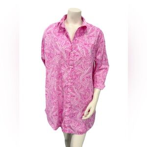 Lauren Ralph Lauren Pink Paisley Button Down Shirt Women’s L Cotton Tunic Top